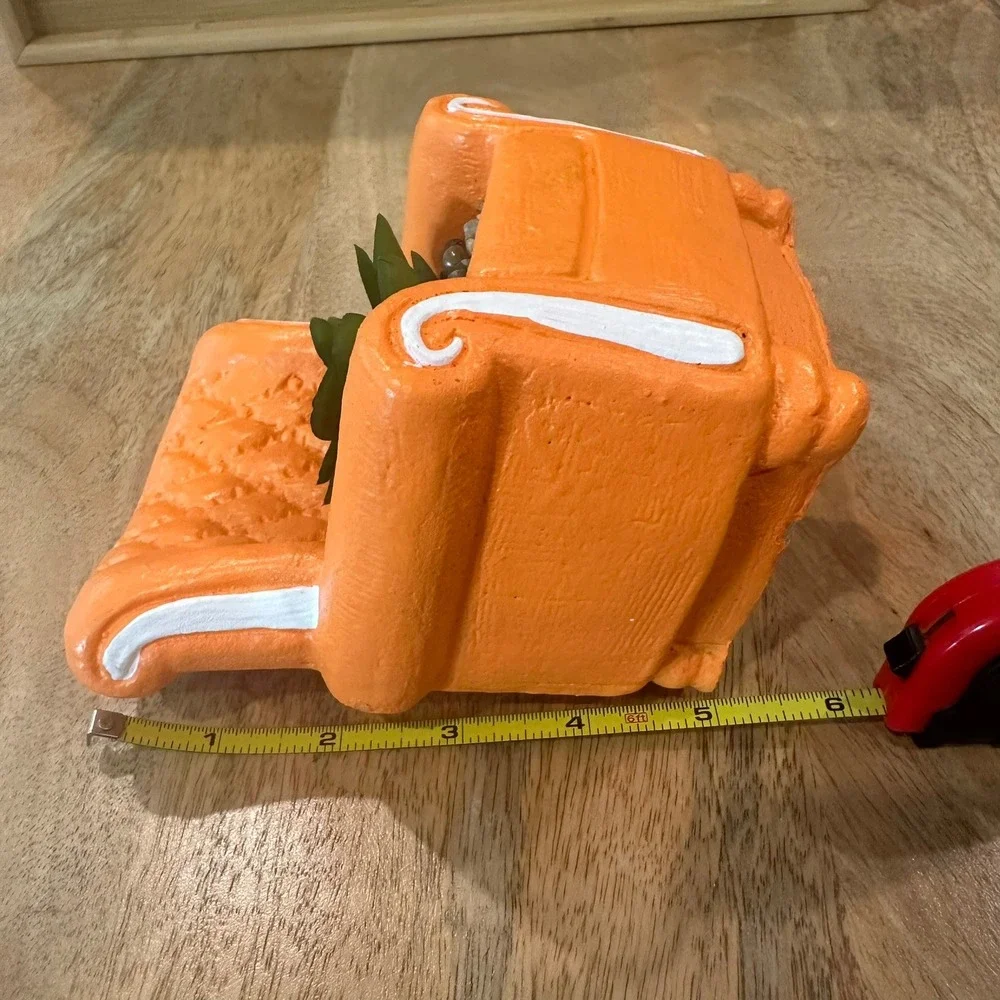 Orange Miniature Armchair Succulent Planter Faux Plant Decor Tufted Chair